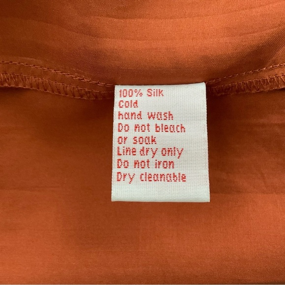 Anthro Snak Skirt Sz 0 Orange Midi Crinkle 100% Silk Tiered Boho - Picture 7 of 7